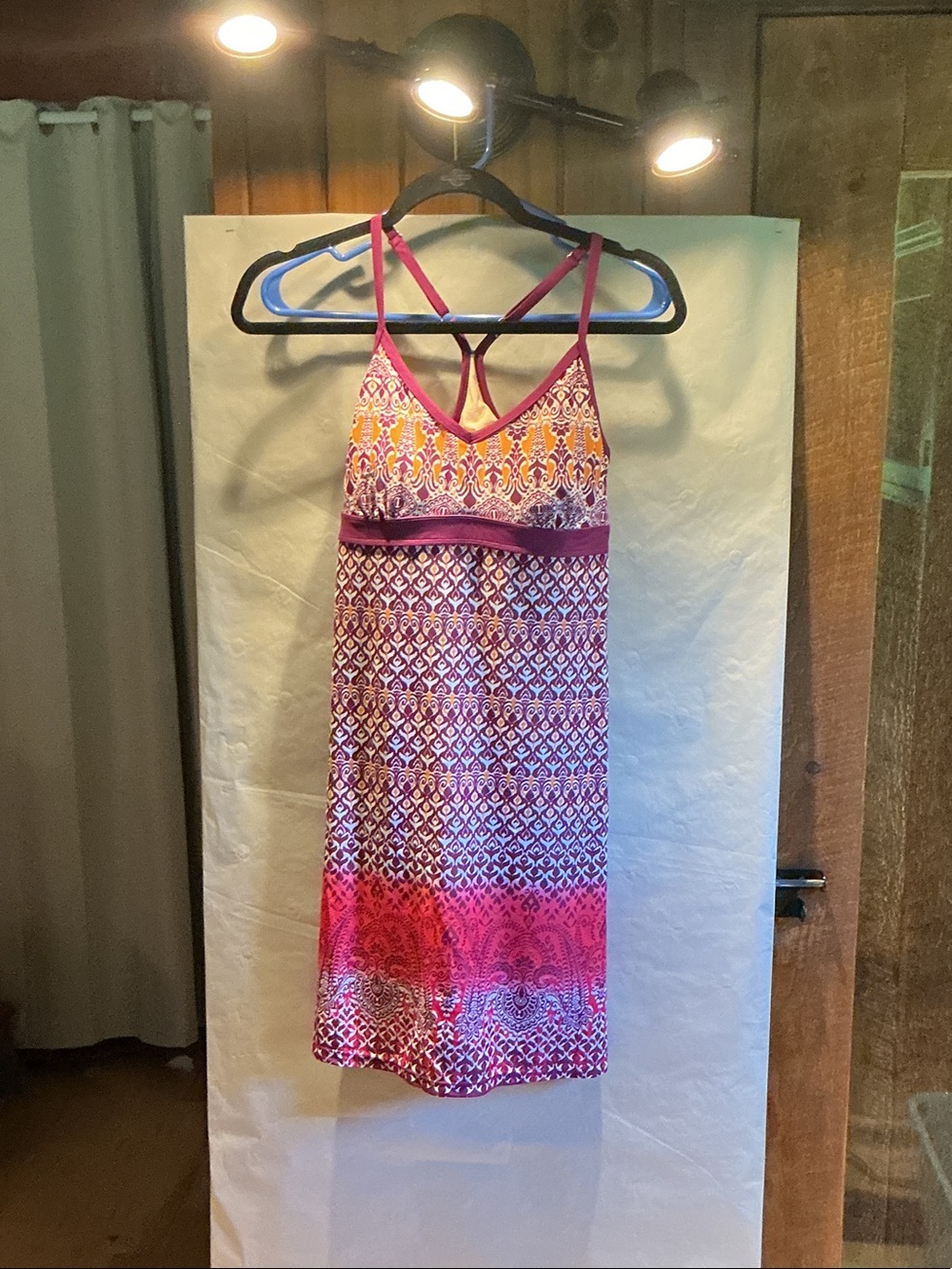 Athleta Pink and Purple Patterned Midi Dress